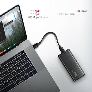 EEM2-SB2 Безвинтовой внешний алюминиевый корпус USB-C 3.2 Gen 2 — твердотельный накопитель M.2 NVMe / SATA 30–80 мм ALU, черный корпус + USB-A — переходник USB-C