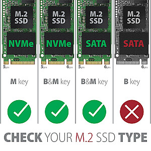 EEM2-SB2 Безвинтовой внешний алюминиевый корпус USB-C 3.2 Gen 2 — твердотельный накопитель M.2 NVMe / SATA 30–80 мм ALU, черный корпус + USB-A — переходник USB-C