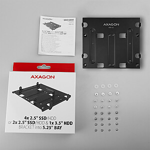 RHD-435 Metalinis rėmas, skirtas montuoti 4 x 2,5" HDD (2 x 2,5" HDD/SSD ir 1 x 3,5" HDD) 5,25" padėtyje Juoda