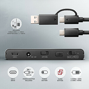 AXAGON ADSA-CC USB-C 10Gbps – NVMe M.2 SSD ir 2,5"/3,5" SATA SSD / HDD CLONE MASTER 2