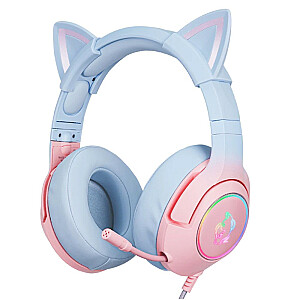 K9 7.1 RGB erdvinio garso USB žaidimų ausinės, rožinės ir mėlynos spalvos