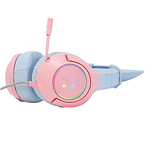 K9 7.1 RGB erdvinio garso USB žaidimų ausinės, rožinės ir mėlynos spalvos