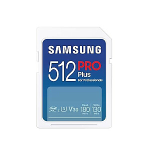 Samsung PRO Plus SDXC 512GB UHS-I U3 [130 MB/s rašymas, 180 MB/s skaitymas] v2023 su skaitytuvu