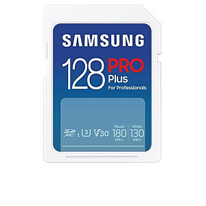 Samsung PRO Plus SDXC 128GB UHS-I U3 [130 MB/s rašomas, 180 MB/s skaitymas] su v2023 skaitytuvu