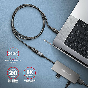 BUCM32-CF10AB Gen2 USB-C - Удлинитель USB-C, 1м, 5А, 20Гбит/с, PD 240Вт, плетеный