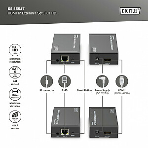 HDMI 1080p, 60 Hz, vytos poros, 120 m, Cat.6/6A/7/8 HDCP 1.3 IR, komplektas