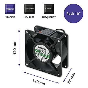 RACK 19" spintelės ventiliatorius | 230 V | 120x120x38 | Juoda