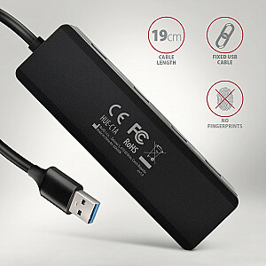 HUE-C1A 4 prievadų USB kelioninis šakotuvas 5 Gbps USB-C maitinimo jungtis 19 cm A tipo kabelis Pasirenkamas USB-C maitinimo šaltinis