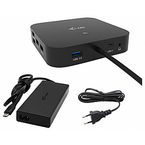 i-tec trigubas dokas USB-C 1x HDMI 2x DP 3x4K / 1x5K LAN garsas 6x USB maitinimo tiekimas 100W + i-tec 100W universalus įkroviklis – dokas su maitinimo šaltiniu