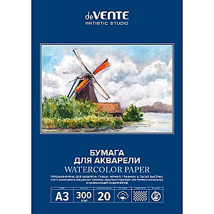 Бумага акварельная deVENTE А3/20 лист 300 г/м² (50% хлопок), средней резкости, в папке