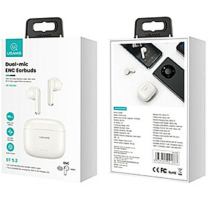 Bluetooth 5.3 TWS US14 ausinės su dviem mikrofonais. Baltas