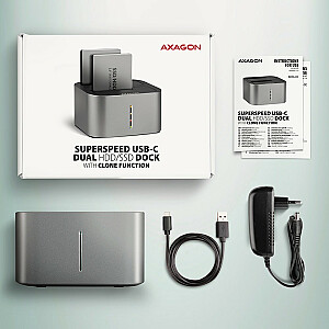 AXAGON ADSA-DC USB3.2 Gen1 – 2x SATA 6G CLONE DUAL HDD ASMedia prijungimo stotis