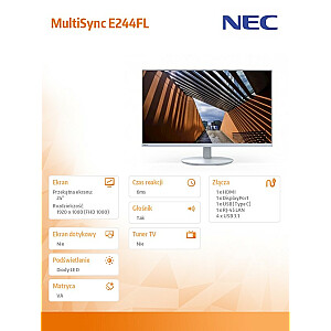 MultiSync E244FL 24 colių USB-C HDMI monitorius, baltas