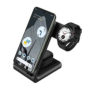 „Trys viename“ belaidis įkroviklis, skirtas „iPhone“, „Samsung“ ir „Android“, „Galaxy Watch“ ir „TWS“ ausinėms