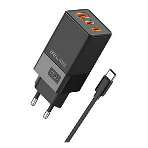 GaN sieninis įkroviklis, 65 W, 2x USB-C + USB-A + USB-C, juodas