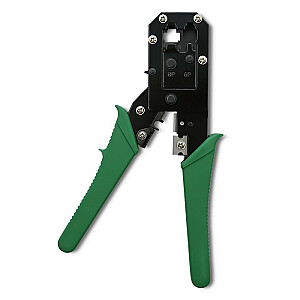 Modulinis užspaudimo įrankis, skirtas 8 ir 6 kontaktų eterneto kabelių pjovimui ir presavimui.