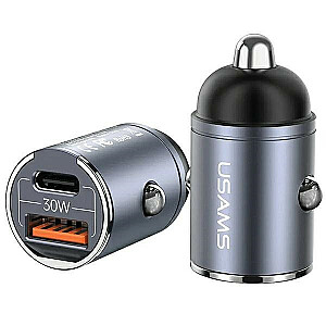 Automobilinis įkroviklis 30W 1xUSB+1xUSB-C C38 Fast Charge Steel