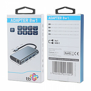Adapteris USB C 8w1 HDMIx2 USB VGA RJ45 PD