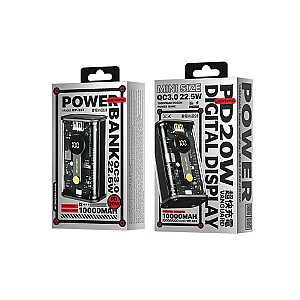 Powerbank 10000 mAh Super Charging PD 20W + QC 22.5W juodas / permatomas