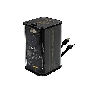 Powerbank 20000mAh itin greitas įkrovimas su įmontuotu USB-C PD 20W ir Lightning kabeliu + USB-A QC3.0 22,5W juoda