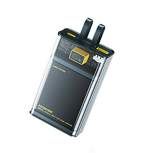 Power Bank WP-325 Vanguard serija – Super Charge 20000mAh su įmontuotu USB-C ir Lightning PD 20W + QC 22,5W laidu (juodas / skaidrus)