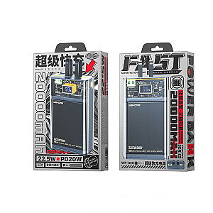 Power Bank WP-325 Vanguard serija – Super Charge 20000mAh su įmontuotu USB-C ir Lightning PD 20W + QC 22,5W laidu (juodas / skaidrus)