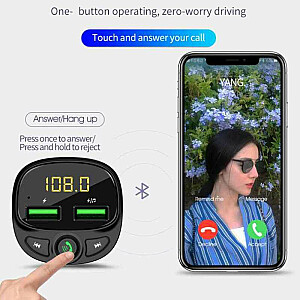 FM siųstuvas Bluetooth / MicroSD / 2x USB-A + automobilinis įkroviklis 17W juodas