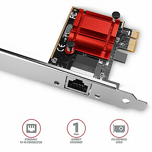 PCEE-GIX PCIe tinklo plokštė 1 Gigabit Ethernet prievadas (RJ-45), Intel i210AT, PXE, SP ir LP