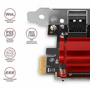 PCEE-GIX PCIe tinklo plokštė 1 Gigabit Ethernet prievadas (RJ-45), Intel i210AT, PXE, SP ir LP