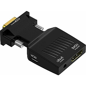 Mozos D-Sub (VGA) į HDMI + lizdas 3,5 mm AV adapteris, juodas (LBB-003)