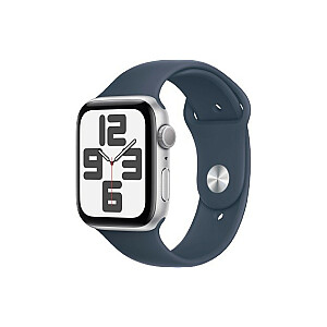 Apple Watch SE GPS 44 mm, aliuminis, sidabras | Sportinis diržas Storm Blue M/L