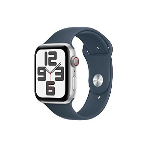 Apple Watch SE GPS+Cellular, 44 mm, aliuminis, sidabras | Sportinis diržas Storm Blue M/L
