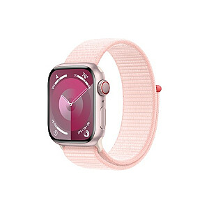 9 serijos GPS + mobilusis laikrodis, 41 mm rožinis aliuminio dėklas, šviesiai rožinė sportinė apyrankė