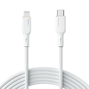 CB-SCL2 baltas silikoninis žaibo ir USB C kabelis | USB maitinimo šaltinis USB-PD | 1,8 m | 27 W | 3A | PFI Apple