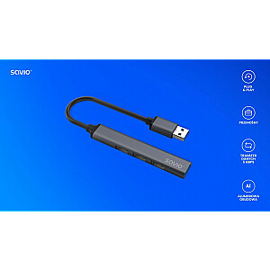 4 prievadų USB-A šakotuvas – 3 x USB-A 2.0, 1 x USB-A 3.0, 5 Gbps, aliuminis, AK-70