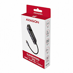 USB šakotuvas AXAGON HMC-6GL, 3 USB-3.0 prievadai, 1 RJ-45 prievadas, 1 HDMI prievadas