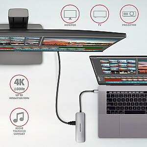 HMC-5 Wieloportowy Hub 2x USB-A, HDMI, SD/microSD, USB 3.2 Gen 1, PD 100 W, USB-C laidas 20 cm ilgio