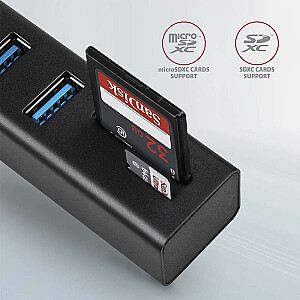 HMA-CR3A kelių prievadų šakotuvas, 3 USB-A + SD/microSD prievadai, USB3.2 Gen 1 šakotuvas, metalinis, 20 cm USB-A laidas