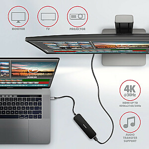 HMC-6H4A Wieloportowy šakotuvas, 4x USB-A + HDMI, USB-C 3.2 Gen 1, PD 100 W, USB-C laidas 20 cm ilgio