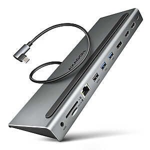 HMC-4KX3 Wieloportowy USB šakotuvas 5 Gbps, 3x USB-A, 2x HDMI + DP + GLAN + SD/microSD + garsas, PD 100 W