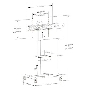 Мобильная подставка LCD/LED 32-70 дюймов, 40 кг с полкой