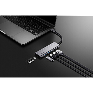 7 viename USB-C USB3.2 Gen1 šakotuvas. Type-C, 3xUSB-A, HDMI, SD, microSD lizdas. PD 100W
