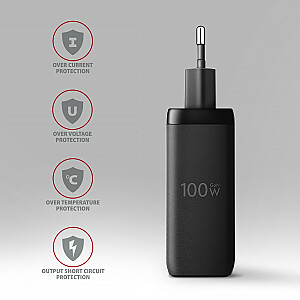 ACU-DPQ100 Сетевое зарядное устройство, GaN 100 Вт, 3 порта (USB-A + двойной USB-C), PD3.0/QC4+/PPS/Apple, черный