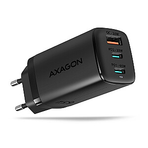 AXAGON ACU-DPQ65 įkroviklis, 2 x USB-C, 1 x USB-A, PD3.0/QC4+/PPS, 65 W – juodas