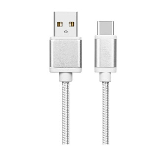 USB-USB C laidas, 2 m, sidabrinis siūlas