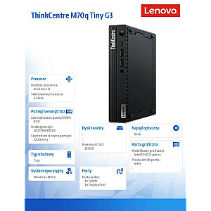 Компьютер ThinkCentre M70q Tiny G3 11T3002PPB W11Pro i3-12100T/8 ГБ/256 ГБ/INT/3 года ОС