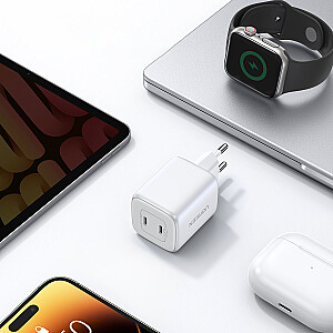 Greitas įkroviklis GaN 2 x USB-C 45W QC PD Ugreen CD294 - baltas