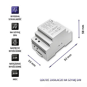 60W DIN bėgio maitinimo šaltinis | 24V | 2,5 A | Pilka