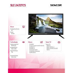 Telewizor 24 Cale SLE 2472TCS HD READY, DVB-T/T2/C/S2