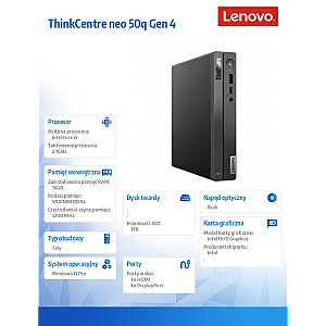 Kompiuteris ThinkCentre Neo 50q Tiny G4 12LN002CPB W11Pro i5-13420H/16 GB/1 TB/INT/3 metų OS